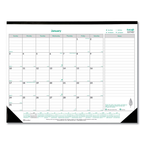 Ecologix Monthly Desk Pad Calendar, 22 X 17, White/green Sheets, Black Binding/corners, 12-month (jan To Dec): 2023