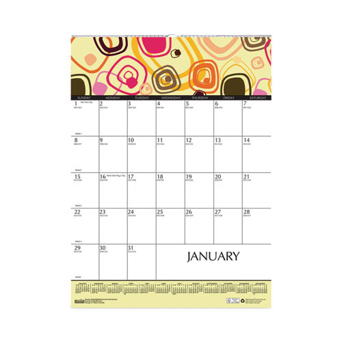 Recycled Geometric Wall Calendar, Geometric Artwork, 12 X 16.5, White/multicolor Sheets, 12-month (jan To Dec): 2023