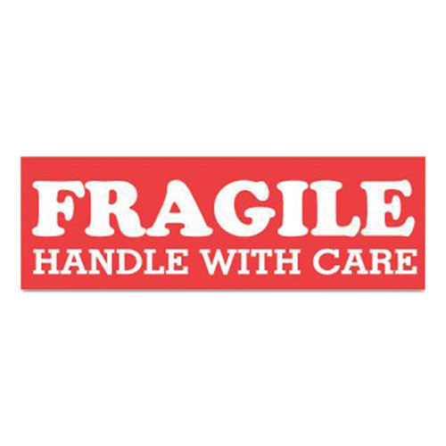Pre-printed Message Labels, Fragile Handle With Care, 1.5 X 4, Red/white, 500/roll
