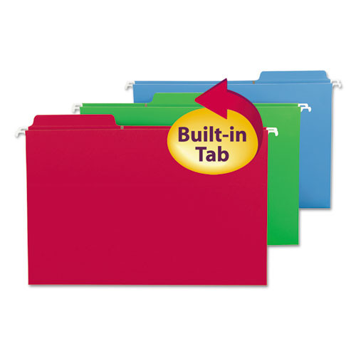 Fastab Hanging Folders, Legal Size, 1/3-cut Tabs, Assorted Colors, 18/box