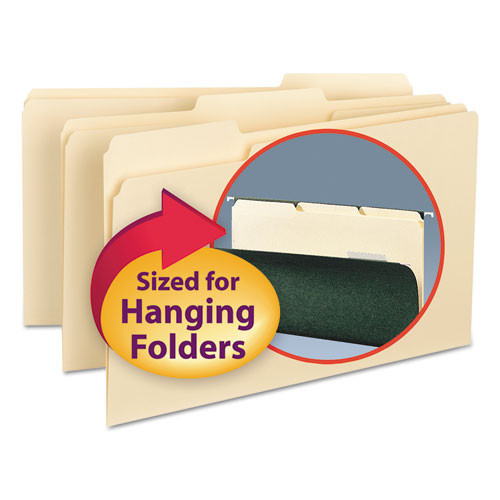 Interior File Folders, 1/3-cut Tabs: Assorted, Legal Size, 0.75" Expansion, Manila, 100/box