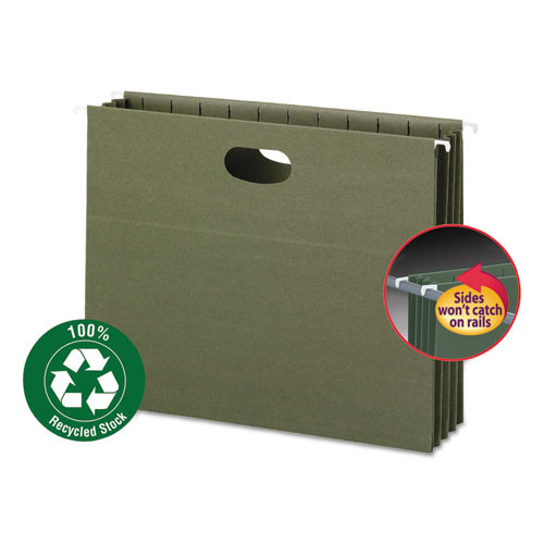 100% Recycled Hanging Pockets With Full-height Gusset, 1 Section, 3.5" Capacity, Letter Size, Standard Green, 10/box