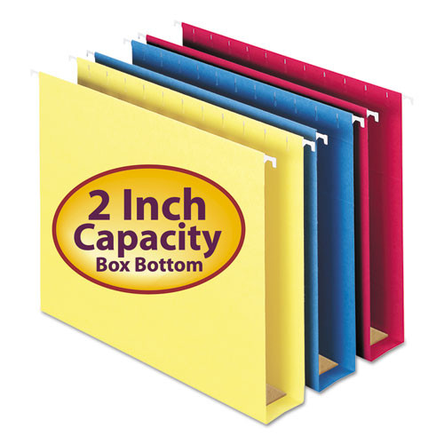 Box Bottom Hanging File Folders, 2" Capacity, Letter Size, 1/5-cut Tabs, Assorted Colors, 25/box