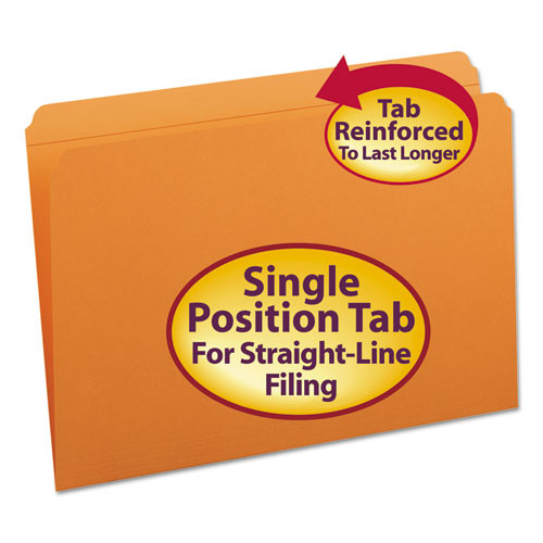 Reinforced Top Tab Colored File Folders, Straight Tabs, Legal Size, 0.75" Expansion, Orange, 100/box