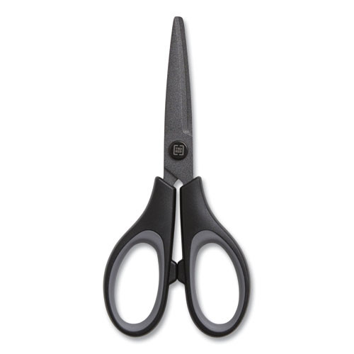 Non-stick Titanium-coated Scissors, 5" Long, 2.36" Cut Length, Gun-metal Gray Blades, Black/gray Straight Handle
