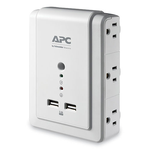 Surgearrest Wall-mount Surge Protector, 6 Ac Outlets/2 Usb Ports, 1,020 J, White