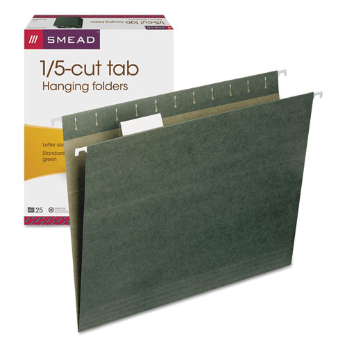 Hanging Folders, Letter Size, 1/5-cut Tabs, Standard Green, 25/box