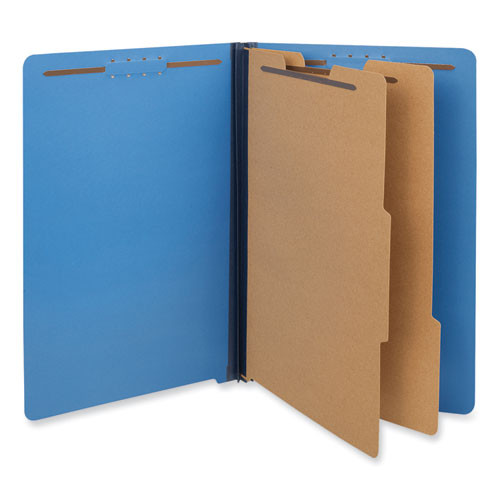 Bright Colored Pressboard Classification Folders, 2" Expansion, 2 Dividers, 6 Fasteners, Legal Size, Cobalt Blue, 10/box