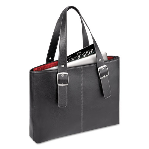 Classic Tote, Fits Devices Up To 15.6", Vinyl, 13.75 X 17.5 X 3.75, Black/red
