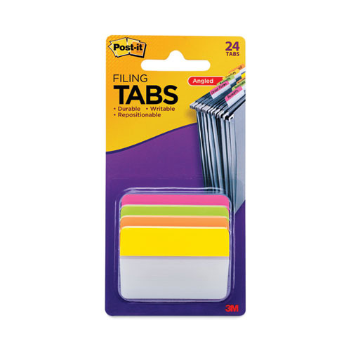 2" Plain Solid Color Angled Tabs, 1/5-cut, Assorted Brights Colors, 2" Wide, 24/pack