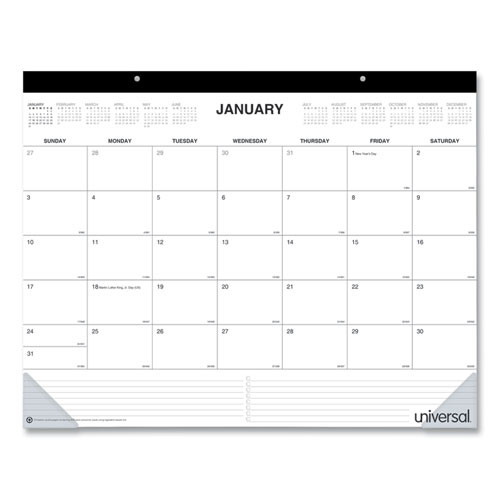 Desk Pad Calendar, 22 X 17, White/black Sheets, Black Binding, Clear Corners, 12-month (jan To Dec): 2023