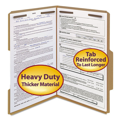 Top Tab Fastener Folders, Guide-height 2/5-cut Tabs, 0.75" Expansion, 2 Fasteners, Legal Size, 17-pt Kraft, 50/box