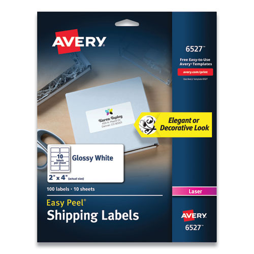 Glossy White Easy Peel Mailing Labels With Sure Feed Technology, Laser Printers, 4 X 2, White, 10/sheet, 10 Sheets/pack