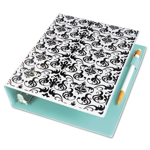 Durable Mini Size Non-view Fashion Binder With Round Rings, 3 Rings, 1" Capacity, 8.5 X 5.5, Damask/light Blue
