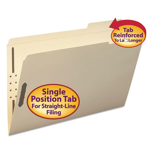 Top Tab Fastener Folders, 1/3-cut Tabs: Right, 0.75" Expansion, 2 Fasteners, Legal Size, Manila Exterior, 50/box