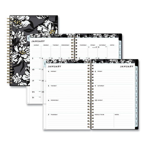 Baccara Dark Create-your-own Cover Weekly/monthly Planner, Floral, 8 X 5, Gray/black/gold Cover, 12-month (jan-dec): 2023