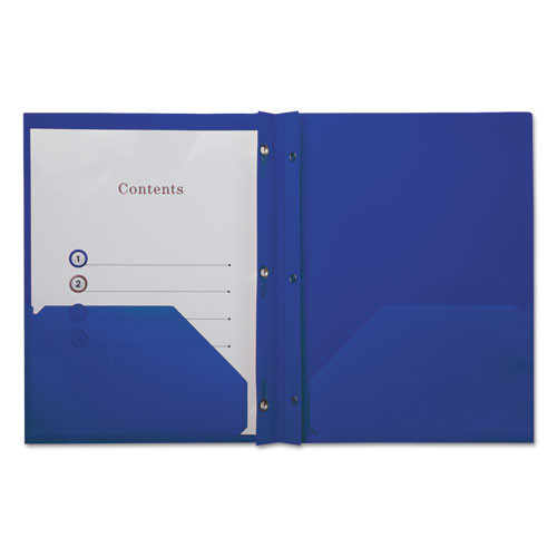 Plastic Twin-pocket Report Covers, Three-prong Fastener, 11 X 8.5, Navy Blue/ Navy Blue, 10/pack