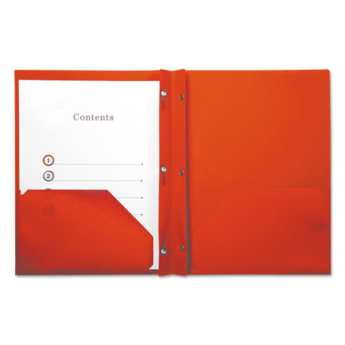 Plastic Twin-pocket Report Covers, Three-prong Fastener, 11 X 8.5,  Red/red, 10/pack