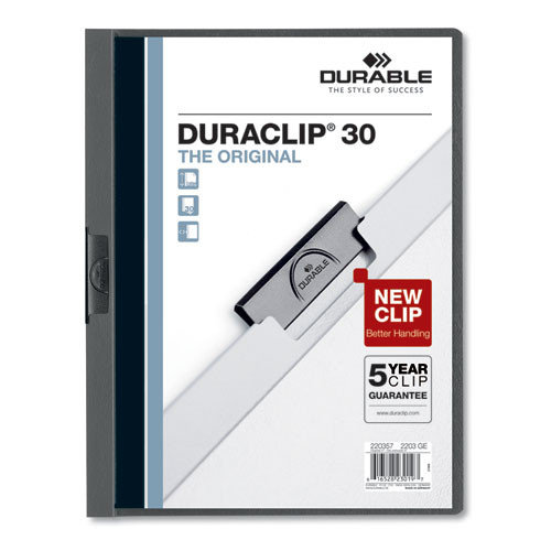 Duraclip Report Cover, Clip Fastener, 8.5 X 11,  Clear/graphite, 25/box