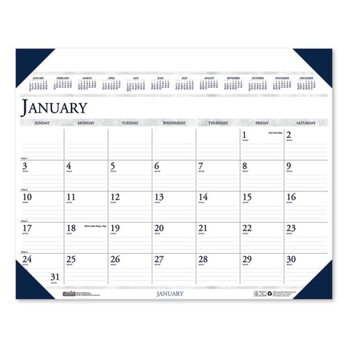 Executive Monthly Desk Pad Calendar, 24 X 19, White/blue Sheets, Blue Corners, 12-month (jan To Dec): 2023