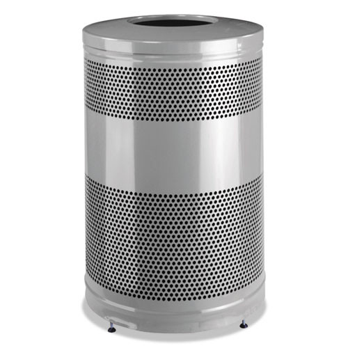 Classics Open Top Waste Receptacle, 51 Gal, Steel, Stardust Silver Metallic W/black Lid