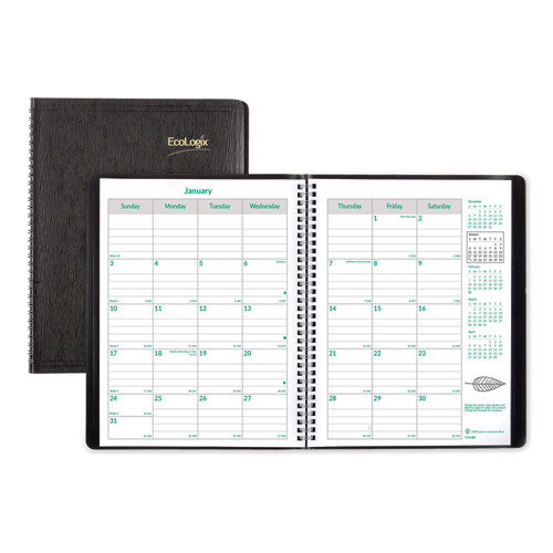 Ecologix Recycled Monthly Planner, Ecologix Artwork, 11 X 8.5, Black Cover, 14-month (dec To Jan): 2022 To 2024