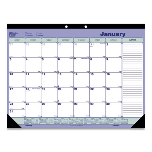 Monthly Desk Pad Calendar, 21.25 X 16, White/blue/green Sheets, Black Binding, Black Corners, 12-month (jan To Dec): 2023