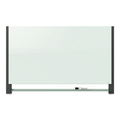 Evoque Magnetic Glass Marker Board With Black Aluminum Frame, 74 X 42, White
