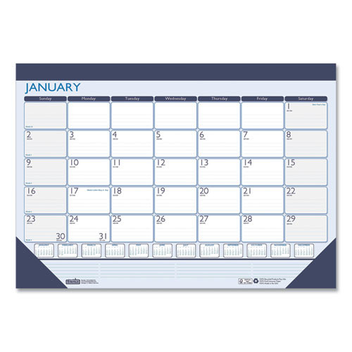 Recycled Contempo Desk Pad Calendar, 22 X 17, White/blue Sheets, Blue Binding, Blue Corners, 12-month (jan To Dec): 2023