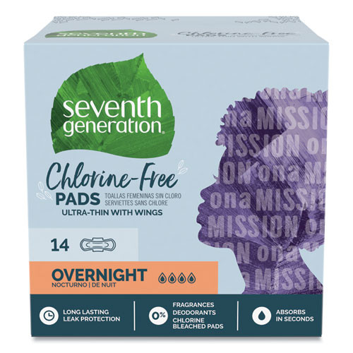 Chlorine-free Ultra Thin Pads With Wings, Overnight, 14/pack