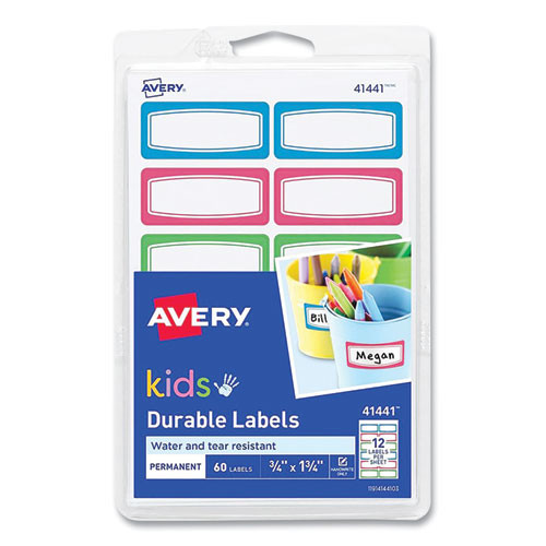 Avery Kids Handwritten Identification Labels, 1.75 X 0.75, Border Colors: Blue, Green, Red, 12 Labels/sheet, 5 Sheets/pack