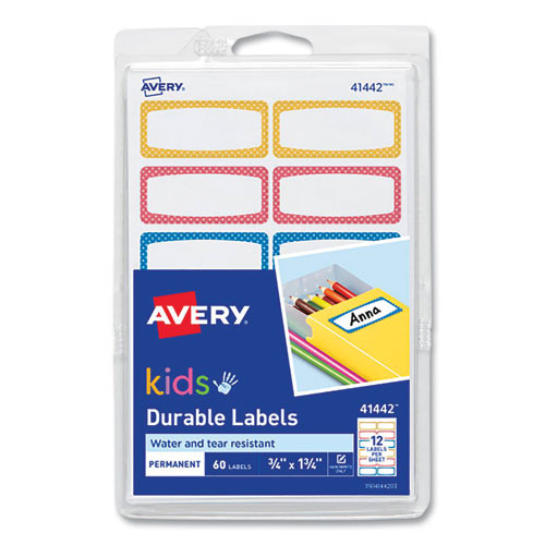 Avery Kids Handwritten Identification Labels, 1.75 X 0.75, Borders: Blue, Orange, Yellow, 12 Labels/sheet, 5 Sheets/pack
