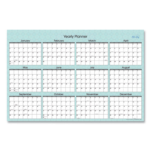 Picadilly Laminated Erasable Wall Calendar, Geometric Artwork, 36 X 24, White/teal Sheets, 12-month (jan-dec): 2023