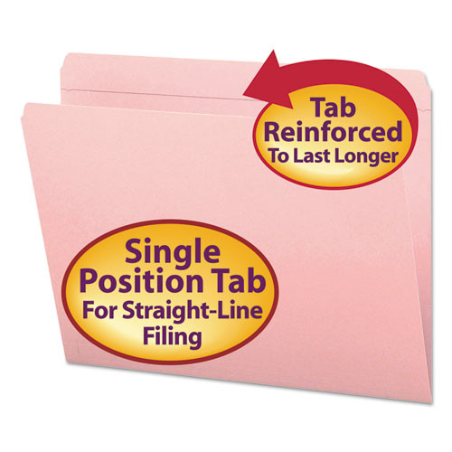 Reinforced Top Tab Colored File Folders, Straight Tabs, Letter Size, 0.75" Expansion, Pink, 100/box