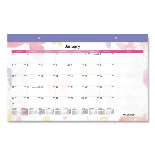 Watercolors Monthly Desk Pad Calendar, Watercolor Artwork, 17.75 X 11, Purple Binding/clear Corners, 12-month (jan-dec): 2023