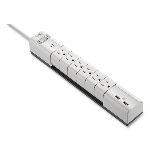 Essential Surgearrest Surge Protector, 6 Ac Outlets/2 Usb Ports, 6 Ft Cord, 1,080 J, White