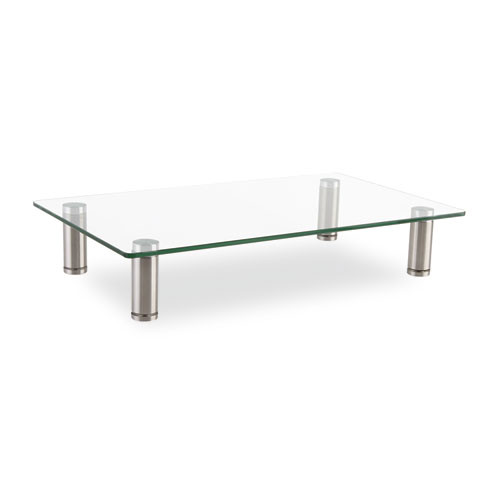 Adjustable Tempered Glass Monitor Riser, 15.75" X 9.5" X 3" To 3.5", Clear/silver, Supports 44 Lbs