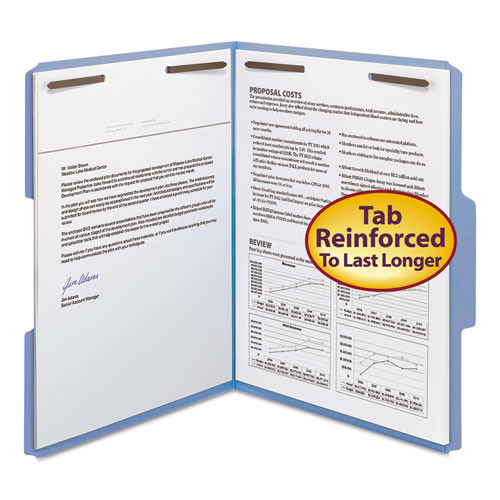 Top Tab Colored Fastener Folders, 0.75" Expansion, 2 Fasteners, Letter Size, Blue Exterior, 50/box