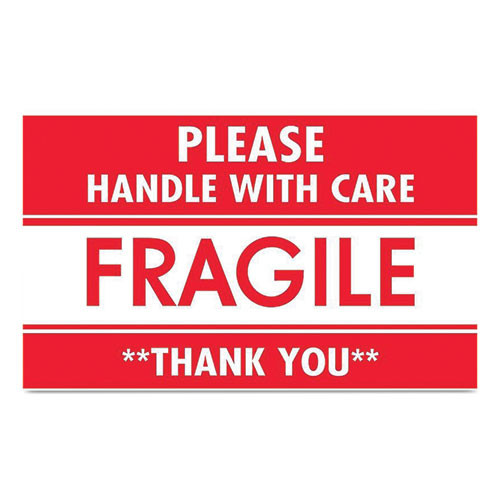 Pre-printed Message Labels, Fragile-please Handle With Care-thank You, 3 X 5, Red/white, 500/roll