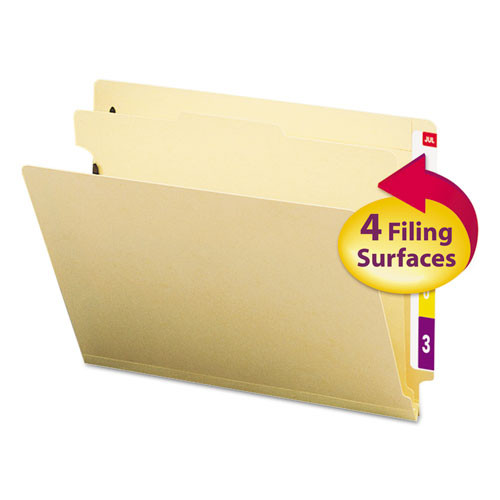 Manila End Tab Classification Folders, 2" Expansion, 1 Divider, 4 Fasteners, Letter Size, Manila Exterior, 10/box