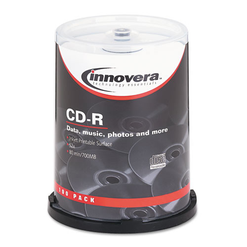 Cd-r Inkjet Printable Recordable Disc, 700 Mb/80 Min, 52x, Spindle, Matte White, 100/pack