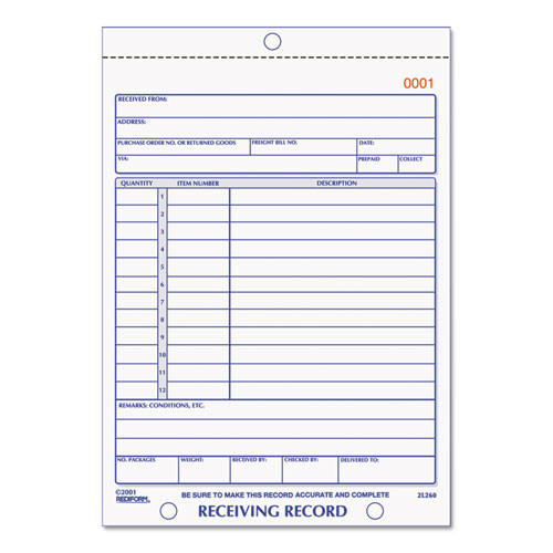 Receiving Record Book, Three-part Carbonless, 5.56 X 7.94, 50 Forms Total - RED2L260