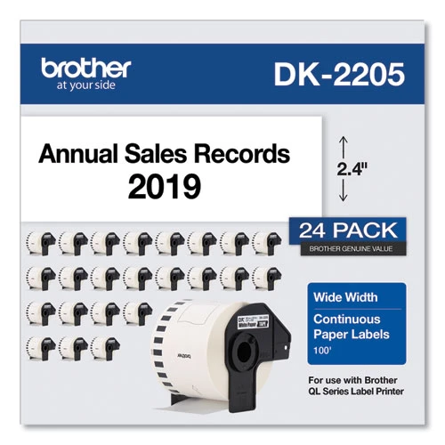 Continuous Paper Label Tape, 2.4" X 100 Ft, White, 24 Rolls/pack
