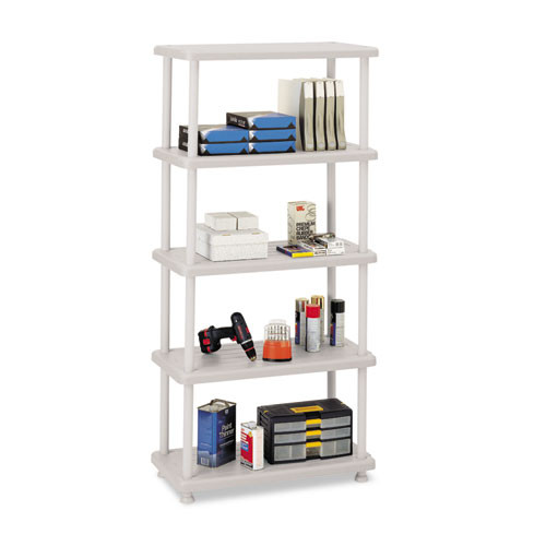 Rough N Ready Open Storage System, Five-shelf, Blow-molded Hdpe, 36w X 18d X 74h, Platinum