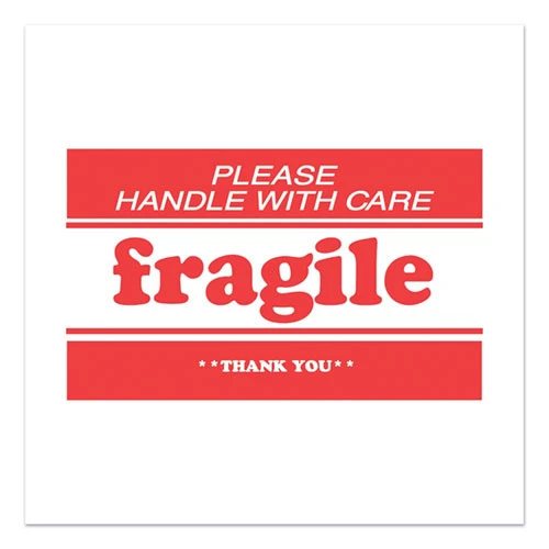 Pre-printed Message Labels, Fragile-please Handle With Care-thank You, 2 X 3, White/red, 500/roll