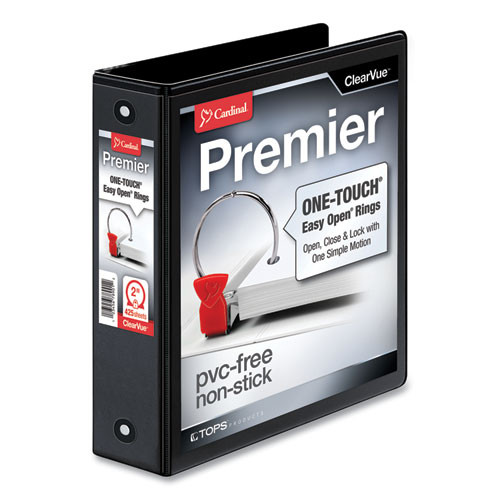 Premier Easy Open Clearvue Locking Round Ring Binder, 3 Rings, 2" Capacity, 11 X 8.5, Black