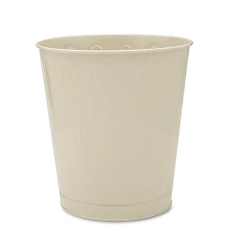 Fire-safe Steel Round Wastebaskets, 6.5 Gal, Steel, Almond
