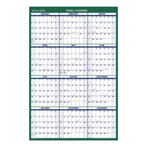 Vertical Erasable Wall Planner, 24 X 36, White/green Sheets, 12-month (jan To Dec): 2023