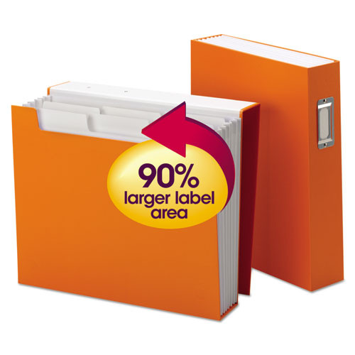 Book Shelf Organizer With Supertab, 2.5" Expansion, 6 Section, Magnetic Latch, 1/3-cut Tab, Letter Size, Vibrant Orange/white