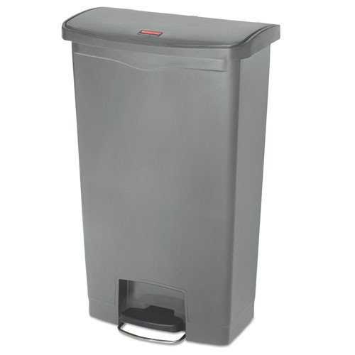 Slim Jim Resin Step-on Container, Front Step Style, 18 Gal, Polyethylene, Gray